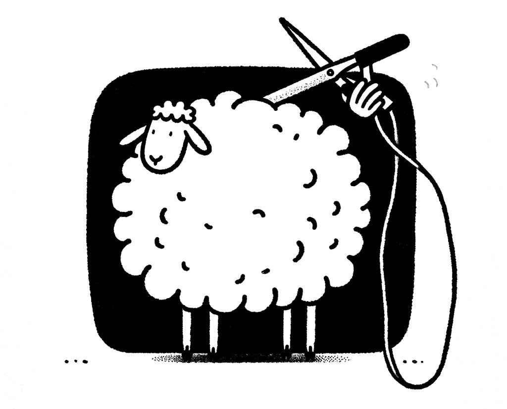 A cartoon of a sheep being trimmed to signify the need to clean up WooCommerce checkout forms.